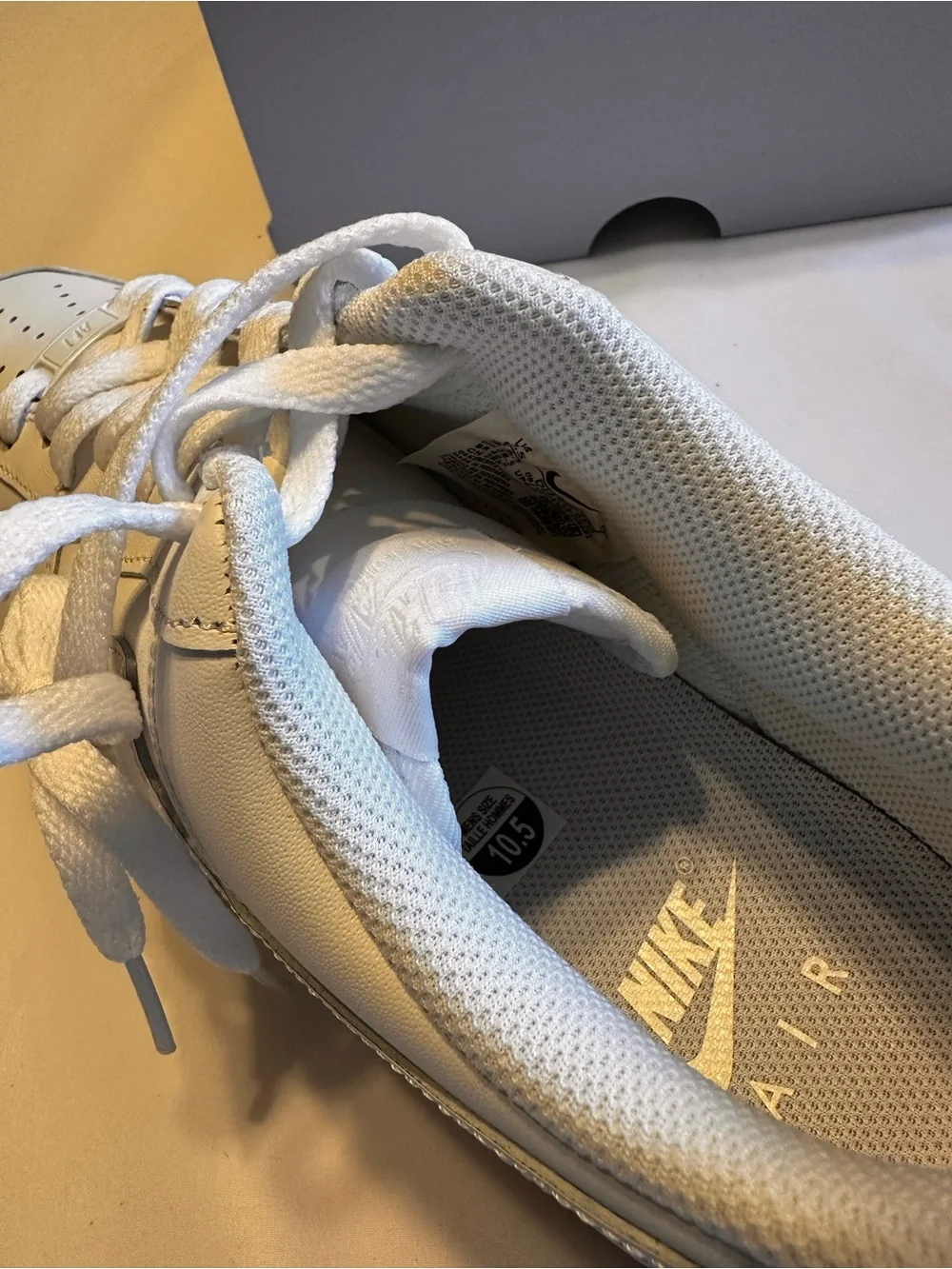 Nike Air Force 1 ‘07 White Leather Low-Top Sneakers with Gum Outsole Box No Lid